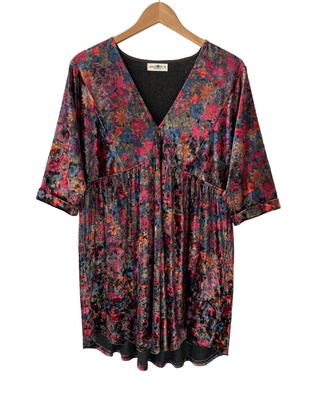 Natural Life Stella VELVET Mini Dress M Dark Floral Garden multicolor boho